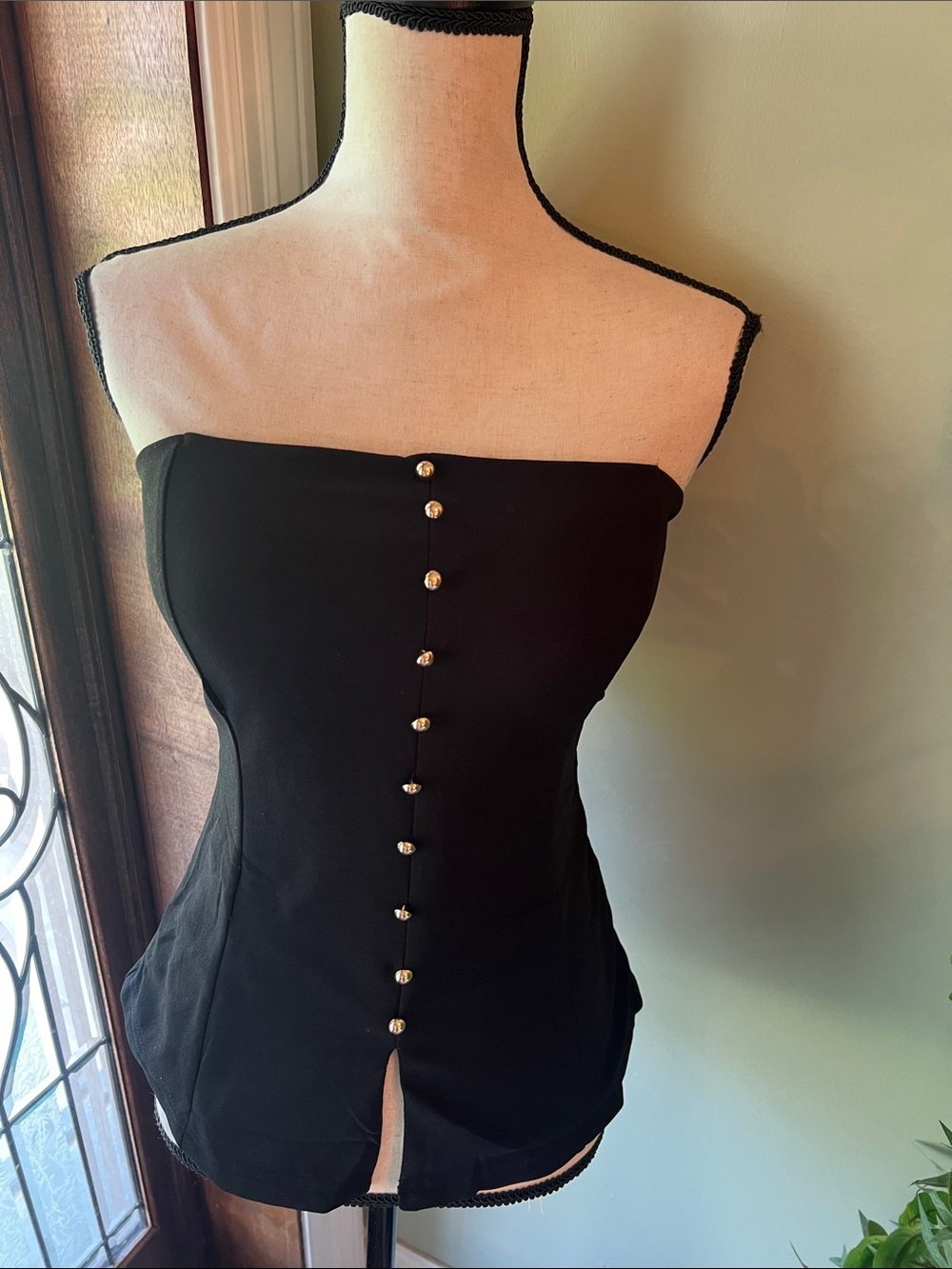 Emerson Lang Black Strapless Button-Front Top